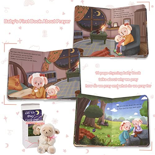 Illustrated baby book about prayer with rhyming text and plush toy.