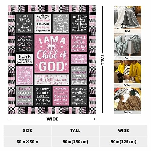 Religious quilt blanket with inspirational quotes